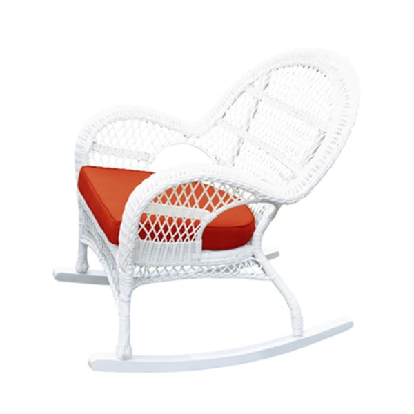 Jeco W00209-R-4-FS018-CS White Wicker Rocker Chair with Red Cushion, 4PK W00209-R_4-FS018-CS - main